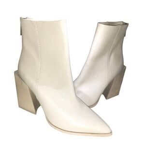 Steve Madden Tish Boot 6 Bone Leather Ankle Bootie Block Heel Pointy Zip Up Shoe